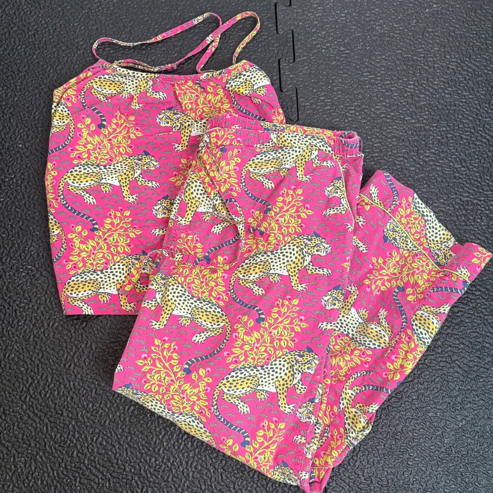 Printfresh Womens XL Pink Leopard Organic Cotton Pajama Set Cami Pants